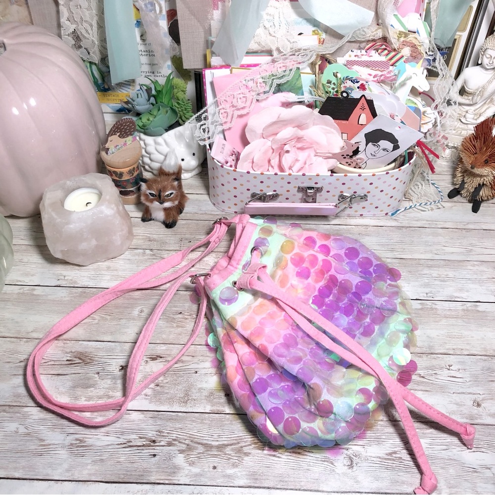 Justice Children’s Pink Purple & Mint Sequin Ombré Pouch Purse Handbag Mermaid